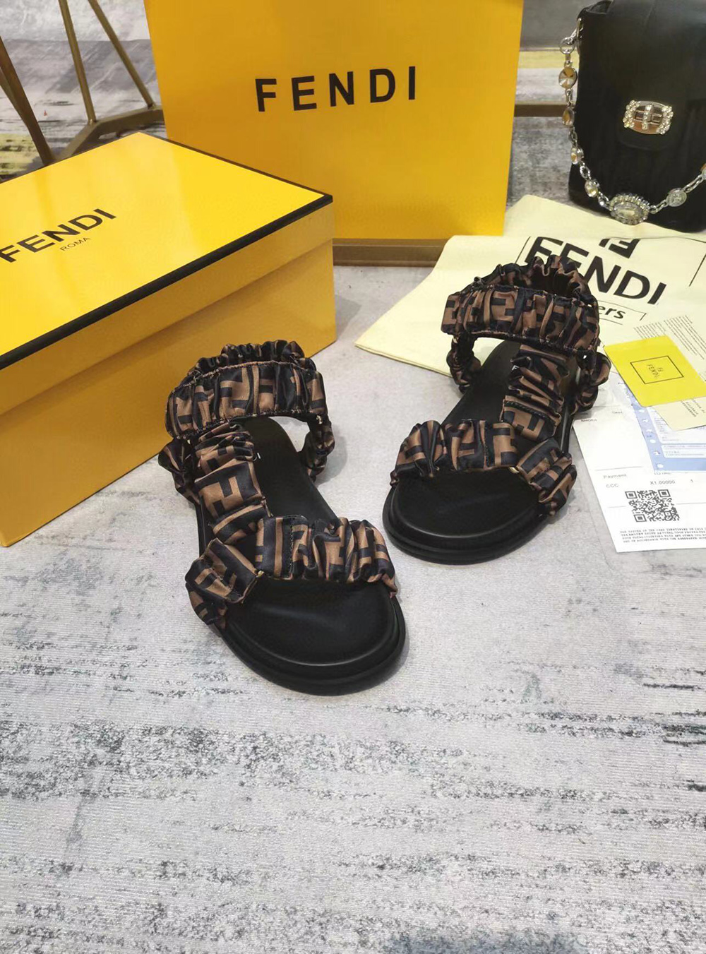 Fendi Feel Brown satin sandals