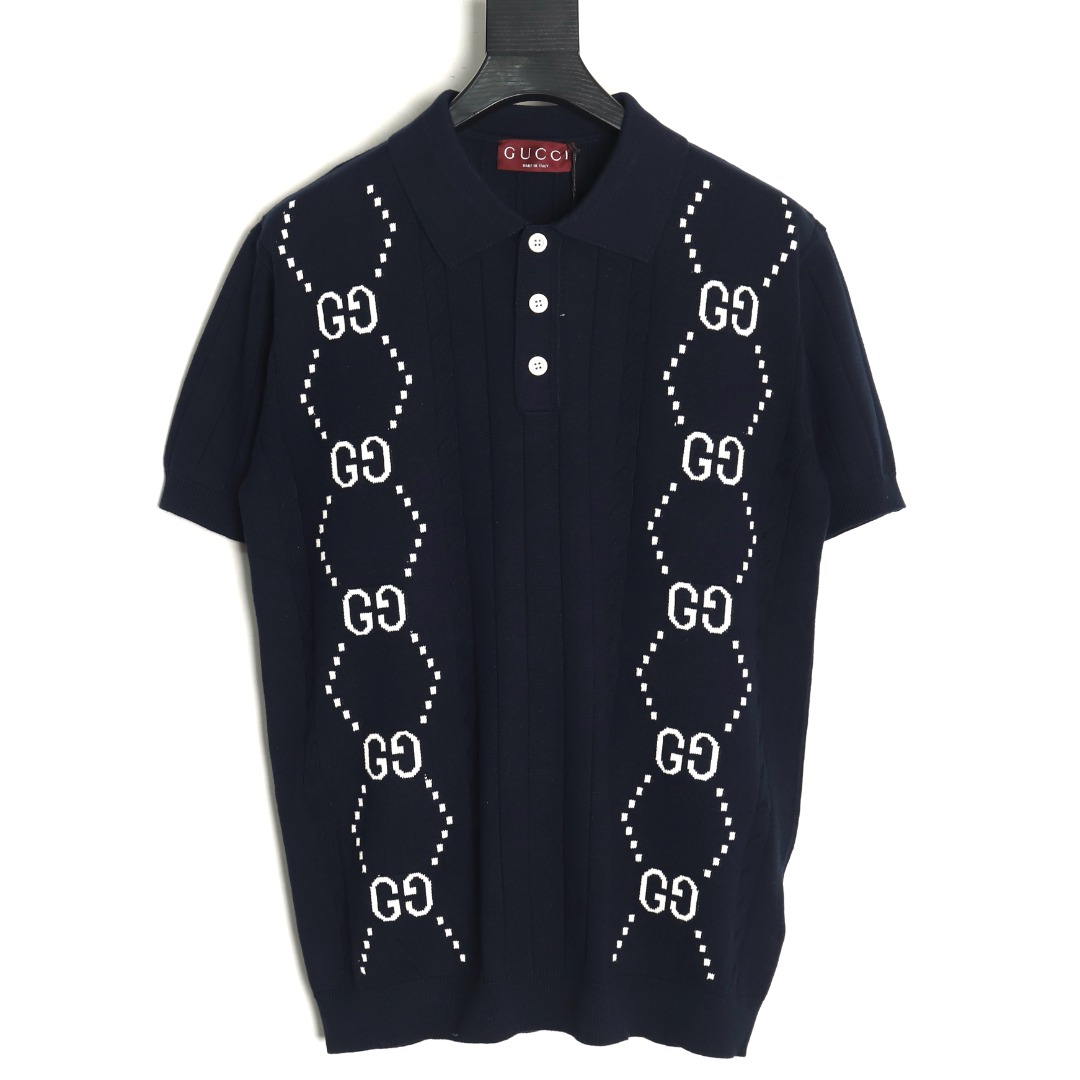 Gucci Double G jacquard cable-knit Polo short sleeves TSK1