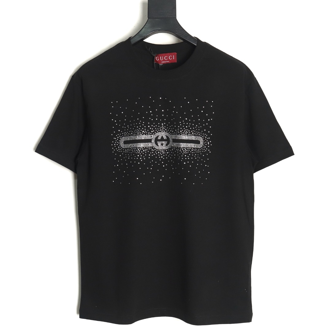 Gucci hot rhinestone letter logo short sleeves TSK1