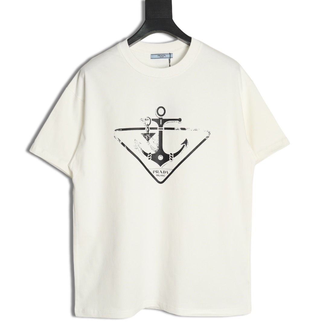 Prada Classic Anchor Triangle Print Round Neck T-Shirt