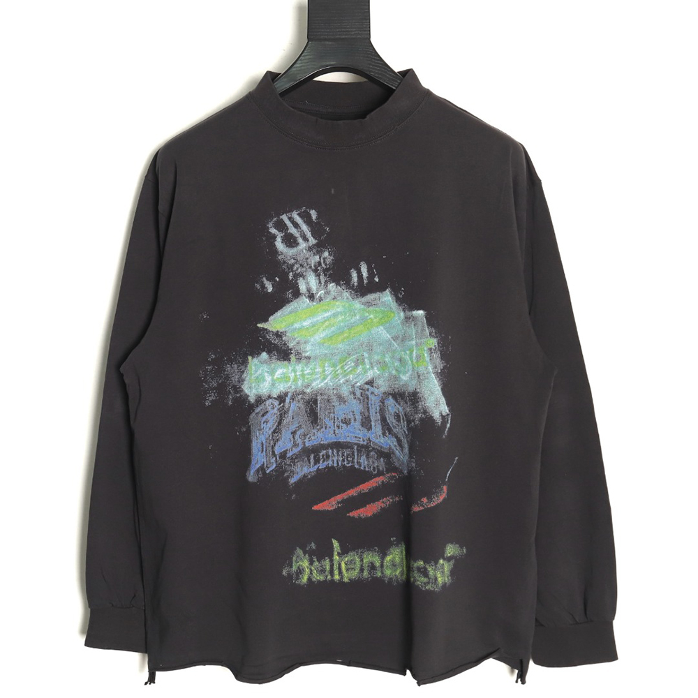 Balenciaga ripped long sleeves with blurred pattern TSK1