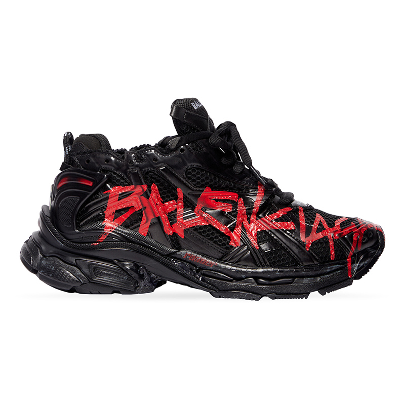 Balenciaga MEN'S RUNNER GRAFFITI SNEAKER IN BLACK
