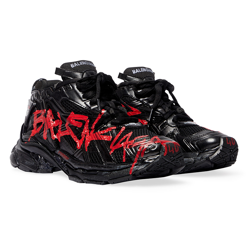Balenciaga MEN'S RUNNER GRAFFITI SNEAKER IN BLACK