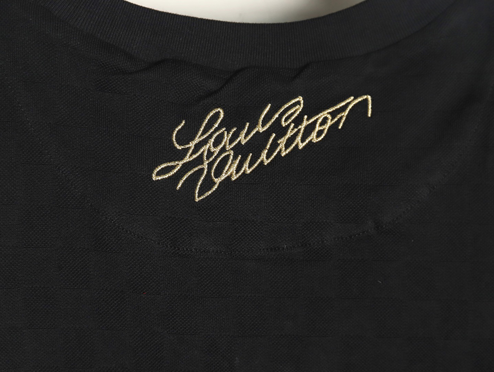 Louis Vuitton Gold Thread Badge Checkerboard Short Sleeves