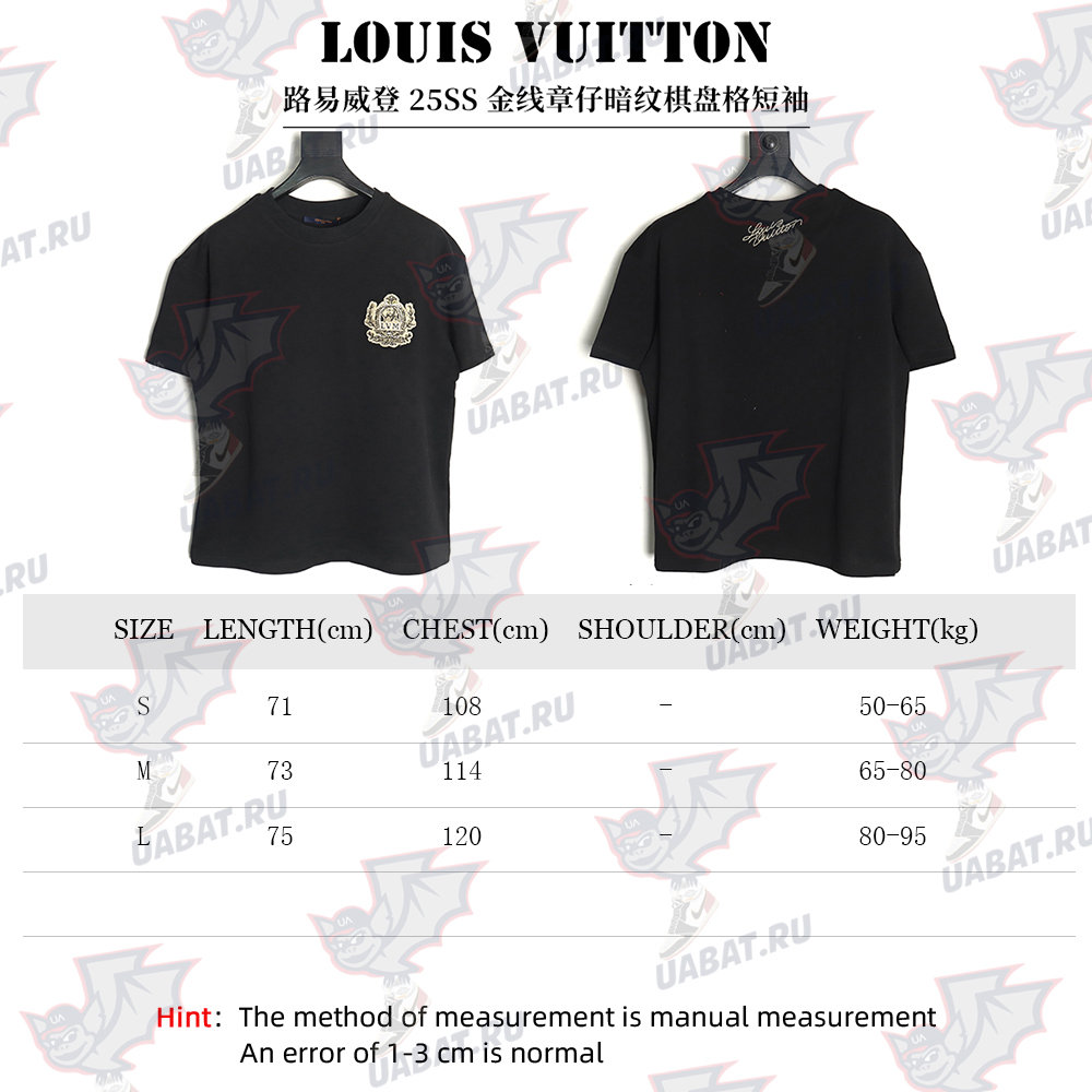 Louis Vuitton Gold Thread Badge Checkerboard Short Sleeves