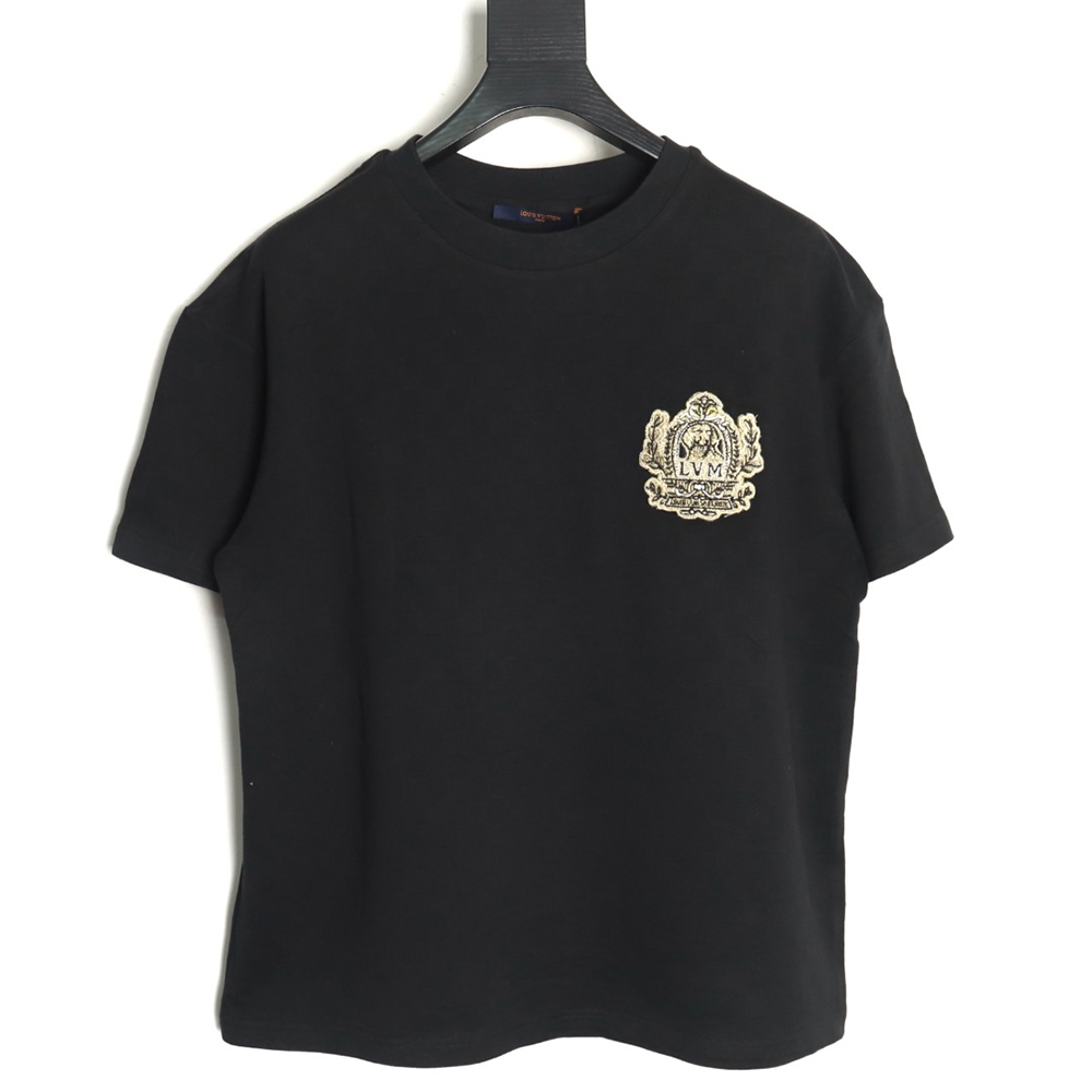Louis Vuitton Gold Thread Badge Checkerboard Short Sleeves
