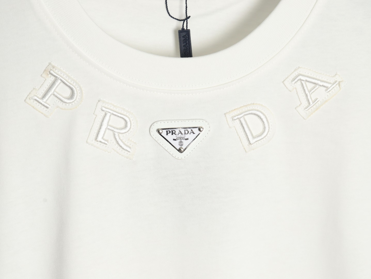Prada neckline letter embroidery triangle logo short sleeves
