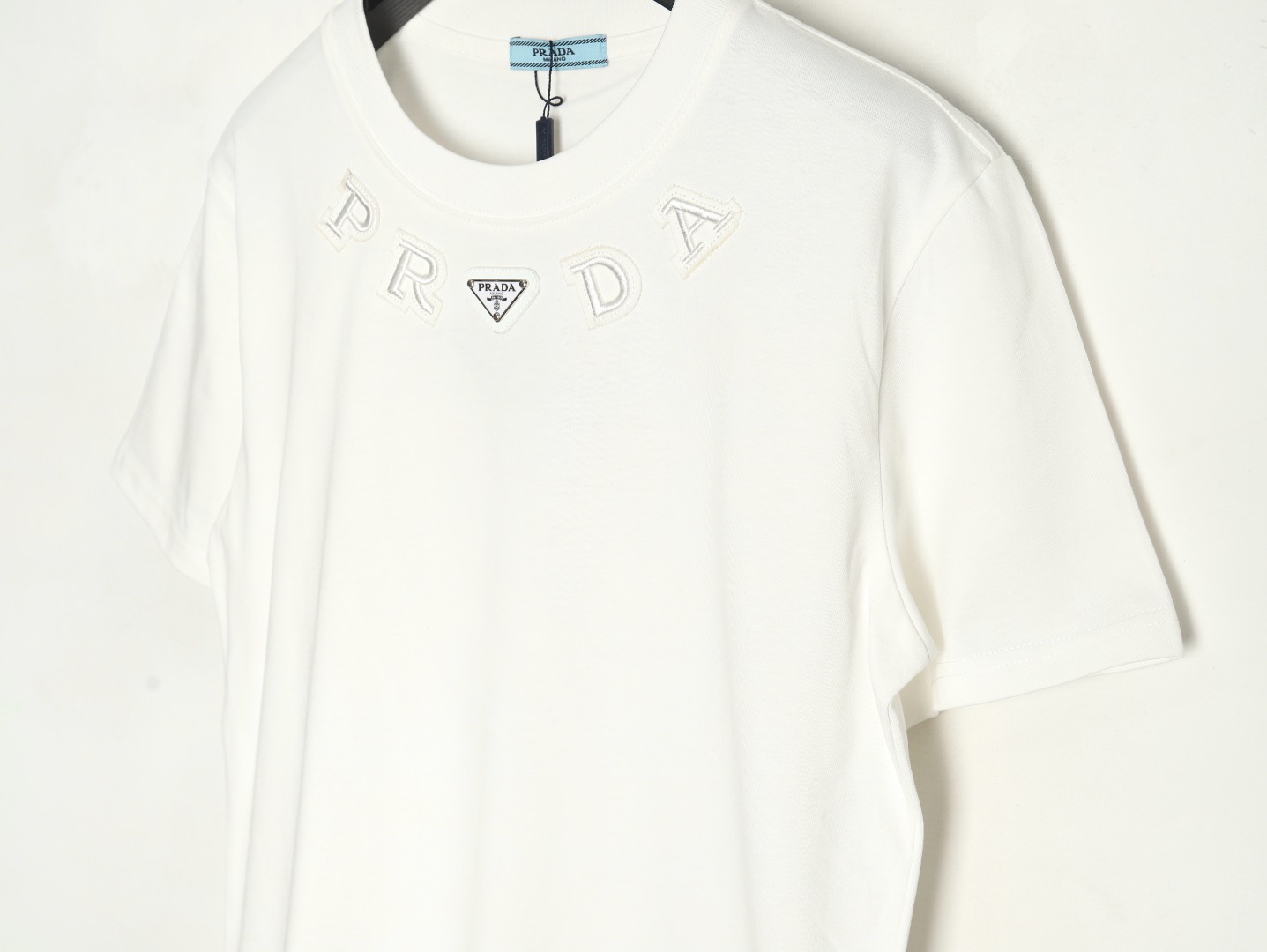 Prada neckline letter embroidery triangle logo short sleeves