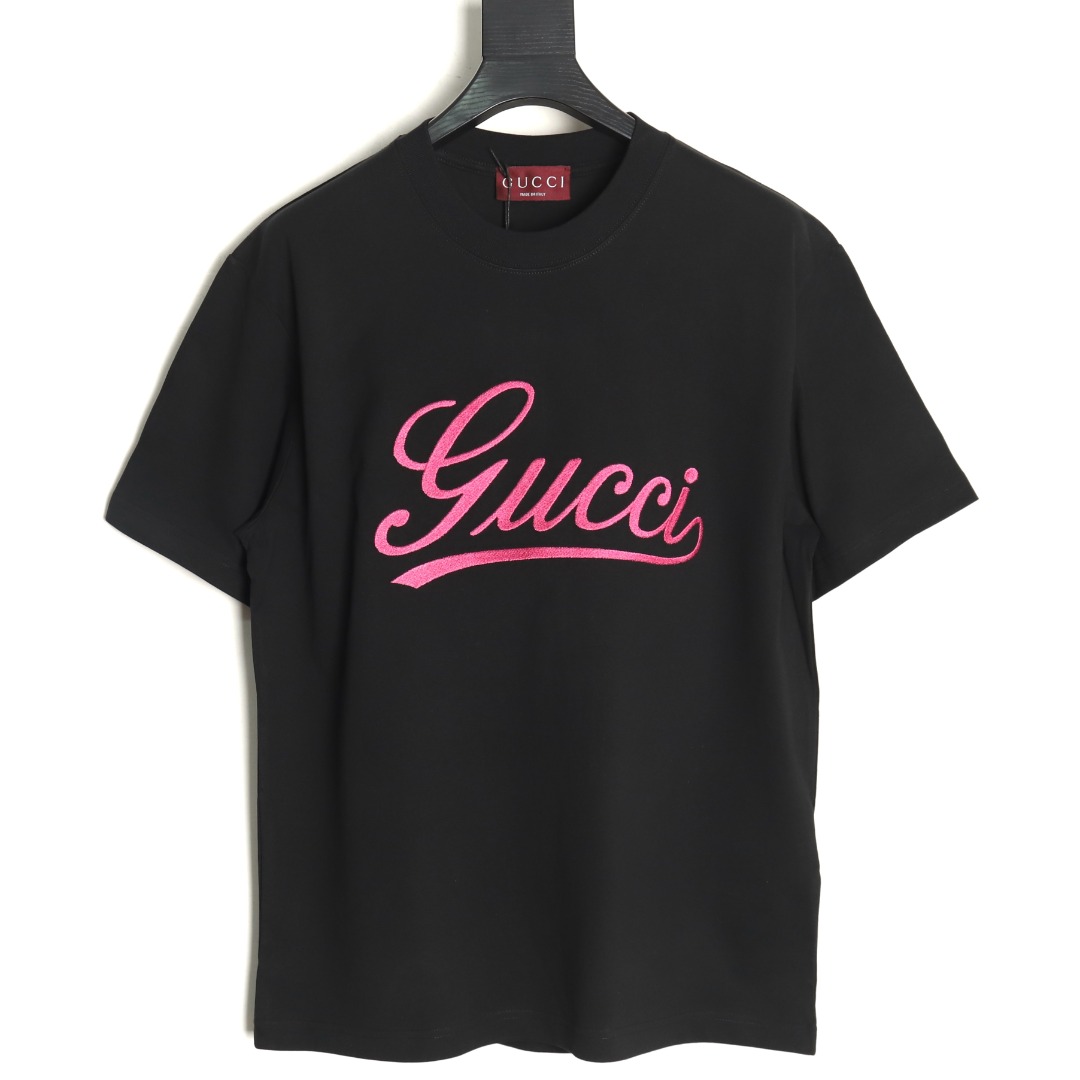 Gucci cursive logo embroidered short sleeves TSK1