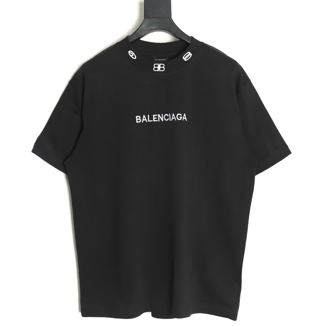 Balenciaga collar double B embroidered logo round neck short-sleeved T-shirt TSK1