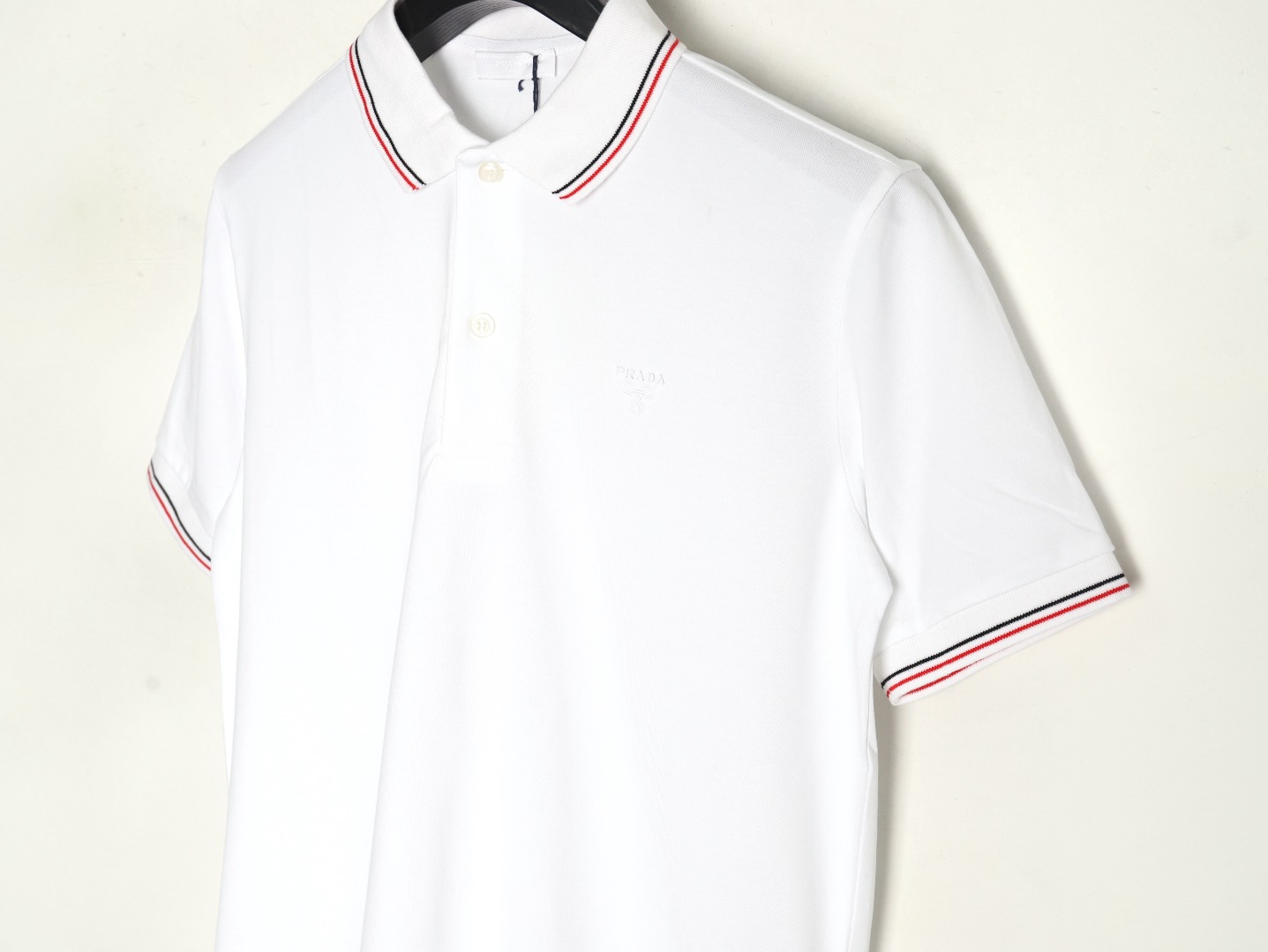 Prada embroidered logo red edge short-sleeve polo shirt
