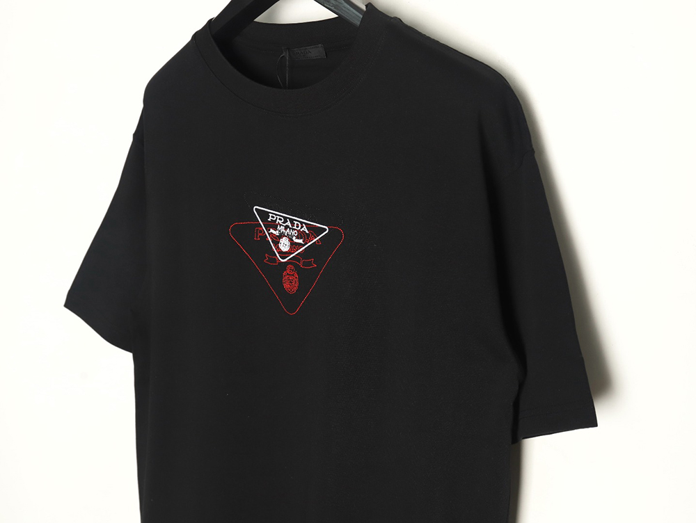 Prada Overlapping Embroidered Triangle Logo Short Sleeve TSK1