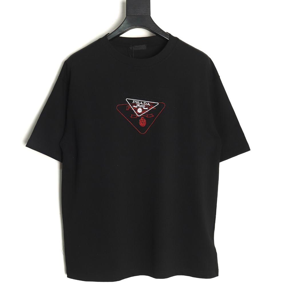 Prada Overlapping Embroidered Triangle Logo Short Sleeve TSK1
