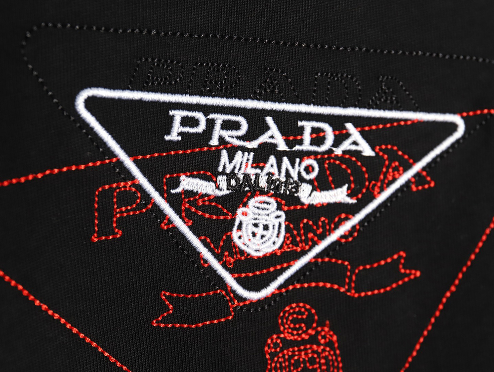 Prada Overlapping Embroidered Triangle Logo Short Sleeve TSK1