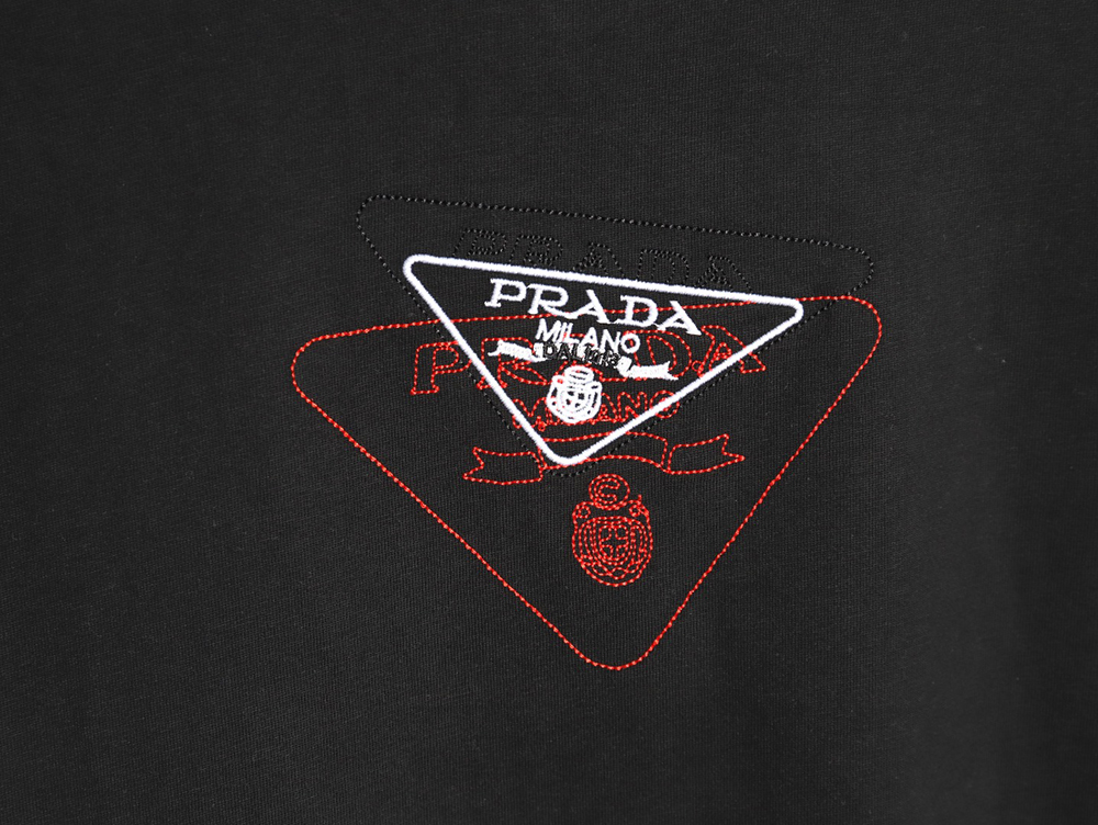 Prada Overlapping Embroidered Triangle Logo Short Sleeve TSK1