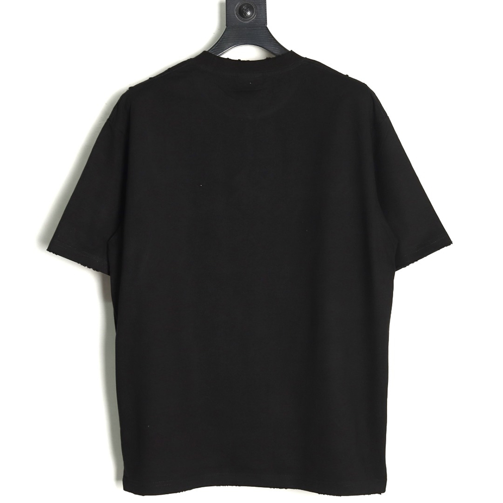 Balenciaga Double B embroidery and 3D inkjet logo ripped short-sleeved T-shirt TSK1