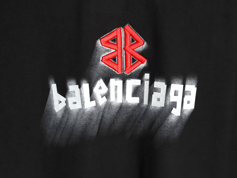 Balenciaga Double B embroidery and 3D inkjet logo ripped short-sleeved T-shirt TSK1