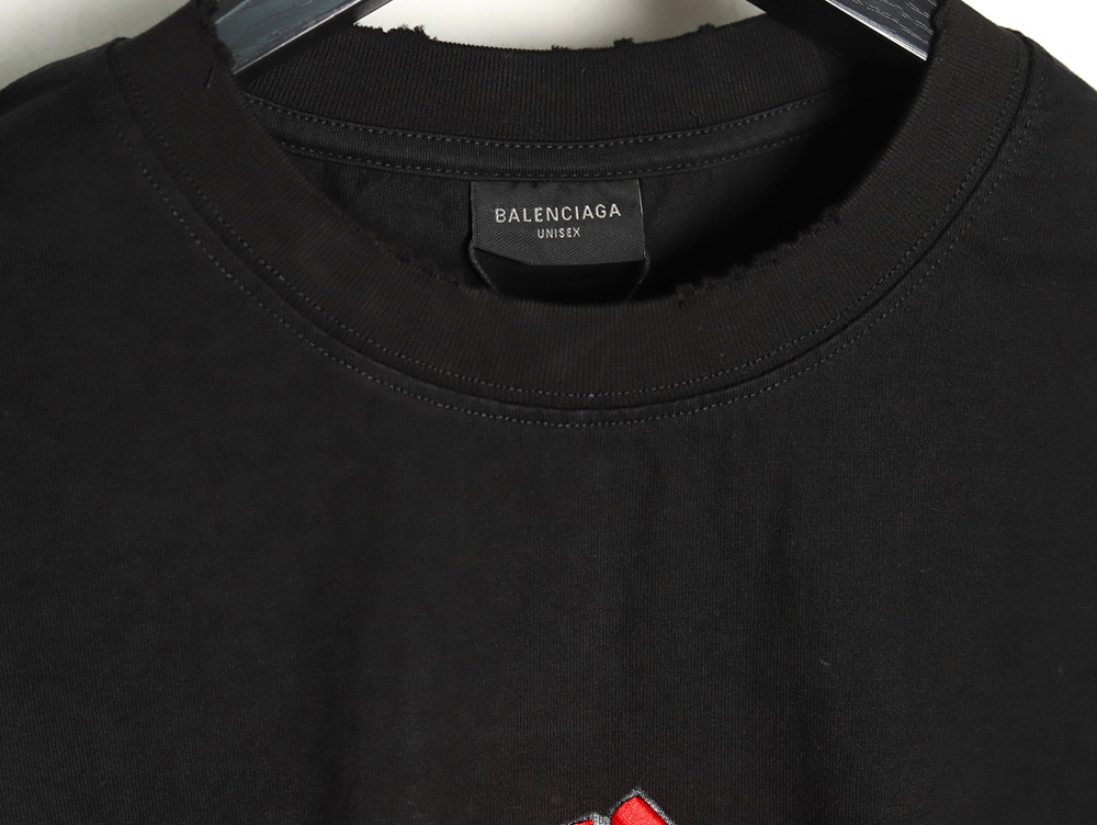 Balenciaga Double B embroidery and 3D inkjet logo ripped short-sleeved T-shirt TSK1