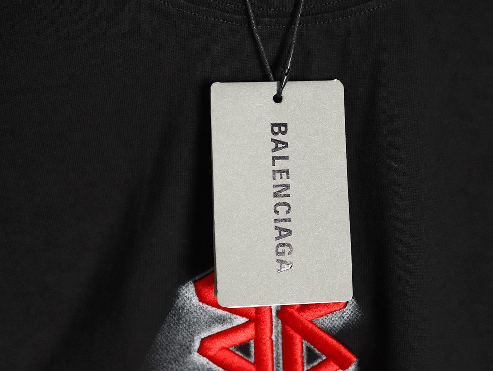 Balenciaga Double B embroidery and 3D inkjet logo ripped short-sleeved T-shirt TSK1