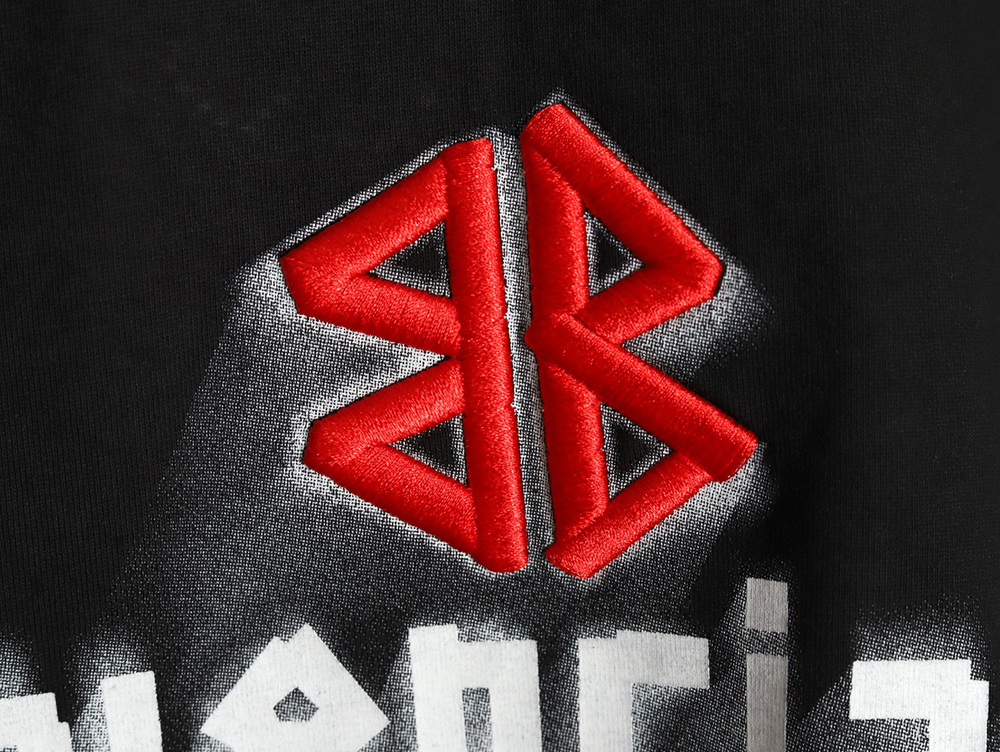 Balenciaga Double B embroidery and 3D inkjet logo ripped short-sleeved T-shirt TSK1