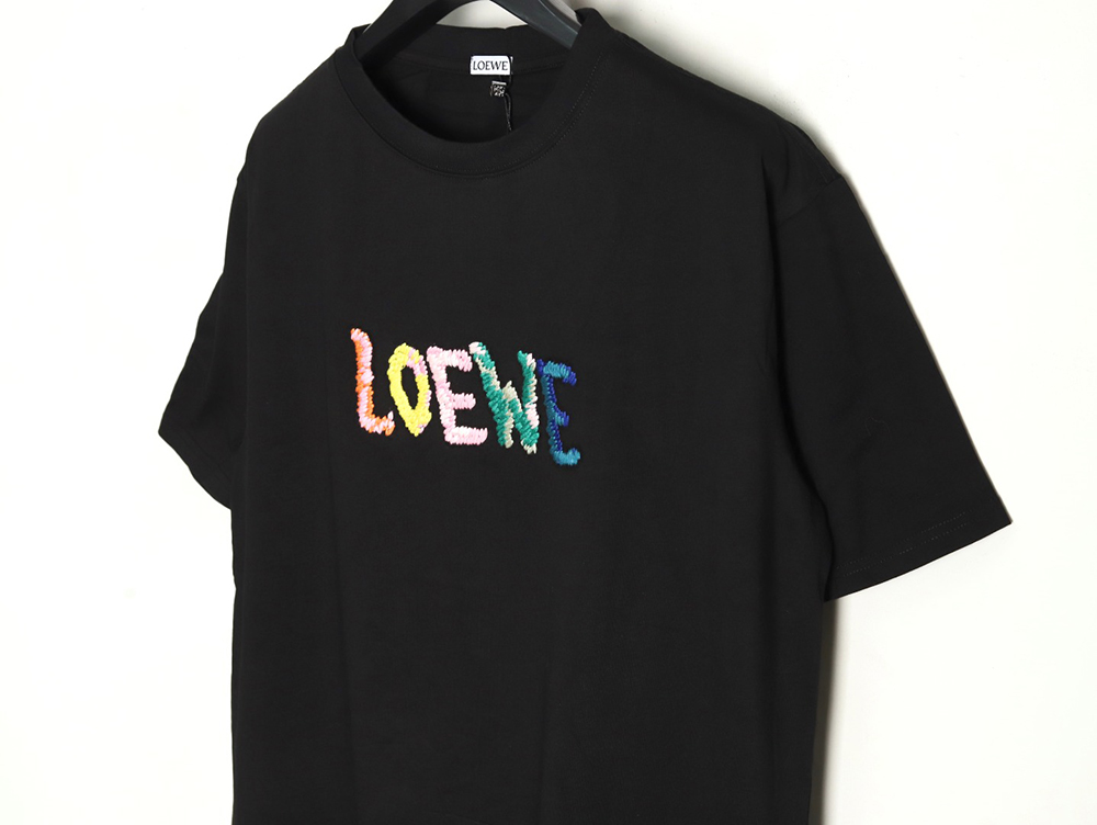 Loewe Rainbow Embroidered Round Neck Short Sleeve T-Shirt