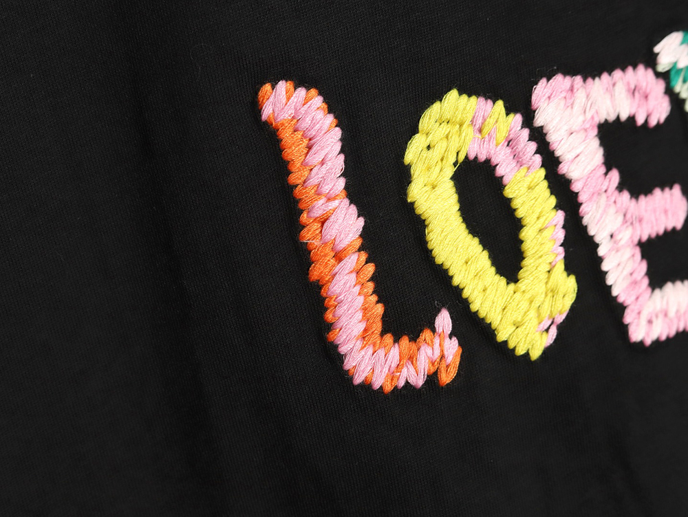 Loewe Rainbow Embroidered Round Neck Short Sleeve T-Shirt