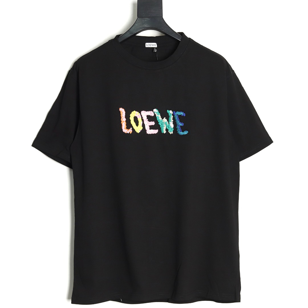 Loewe Rainbow Embroidered Round Neck Short Sleeve T-Shirt