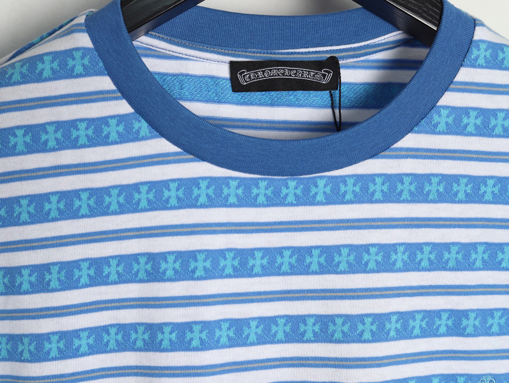Chrome Hearts Striped Cross Short Sleeve T-Shirt