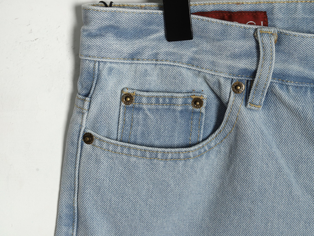 Gucci Double G print washed blue denim shorts