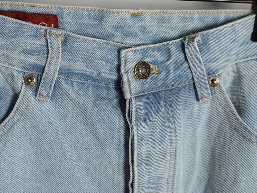 Gucci Double G print washed blue denim shorts