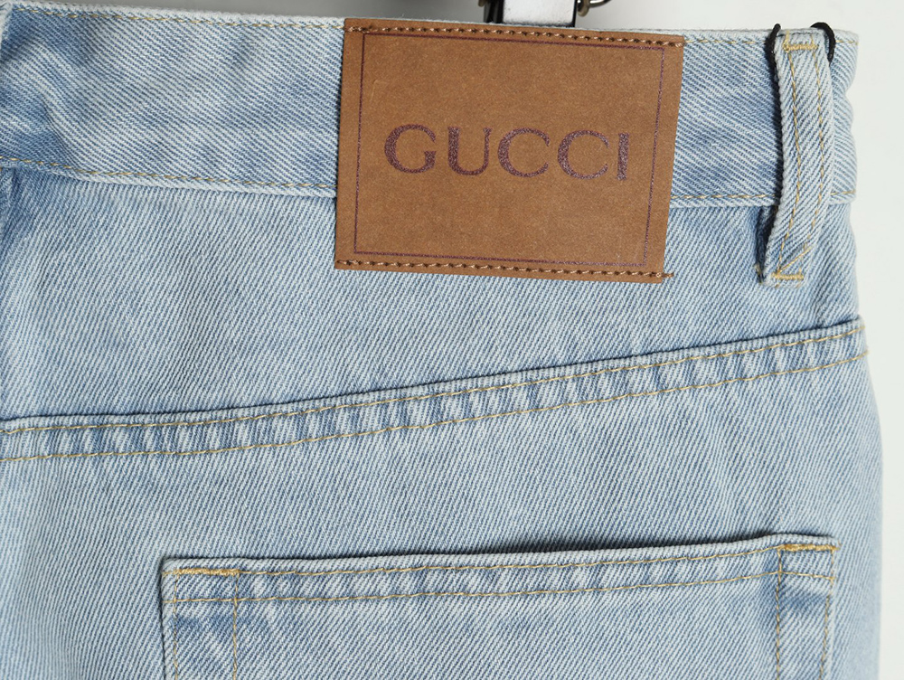 Gucci Double G print washed blue denim shorts