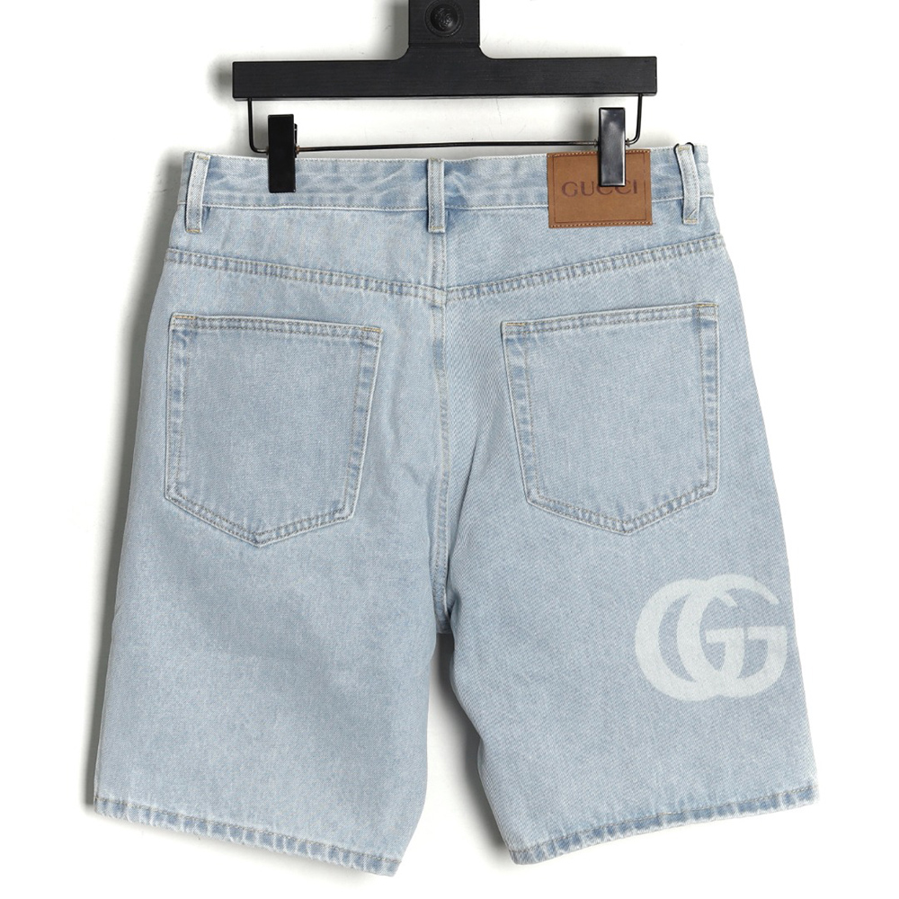 Gucci Double G print washed blue denim shorts
