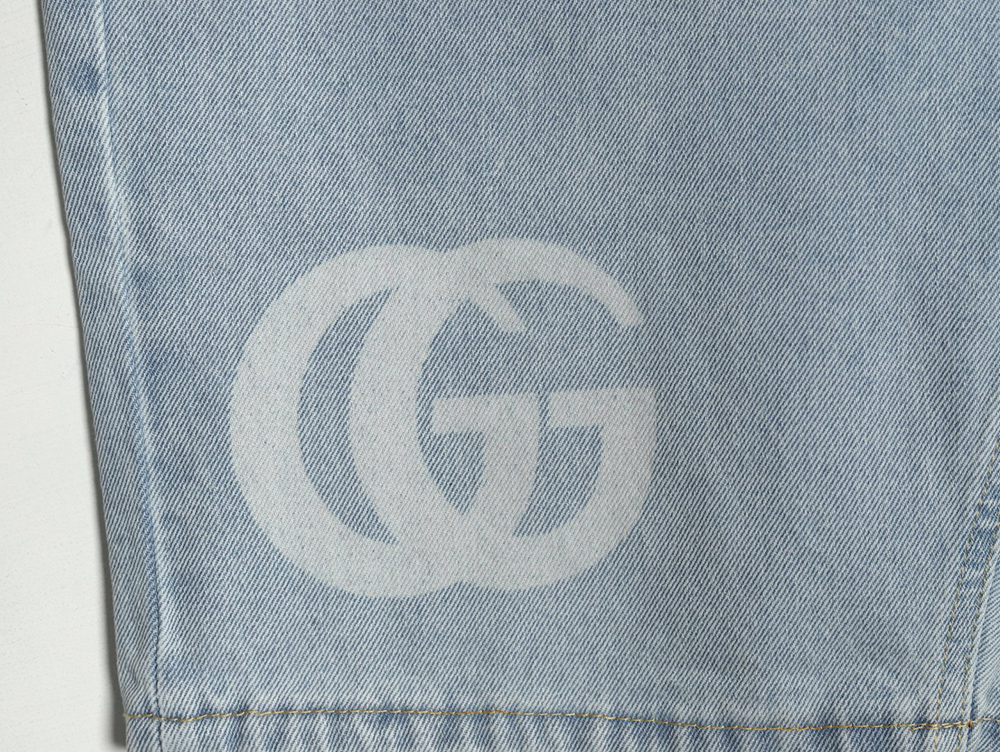 Gucci Double G print washed blue denim shorts