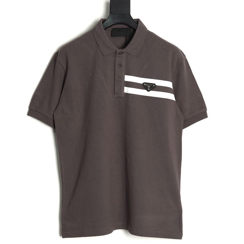 Prada chest triangle logo double bars short sleeve polo shirt TSK1