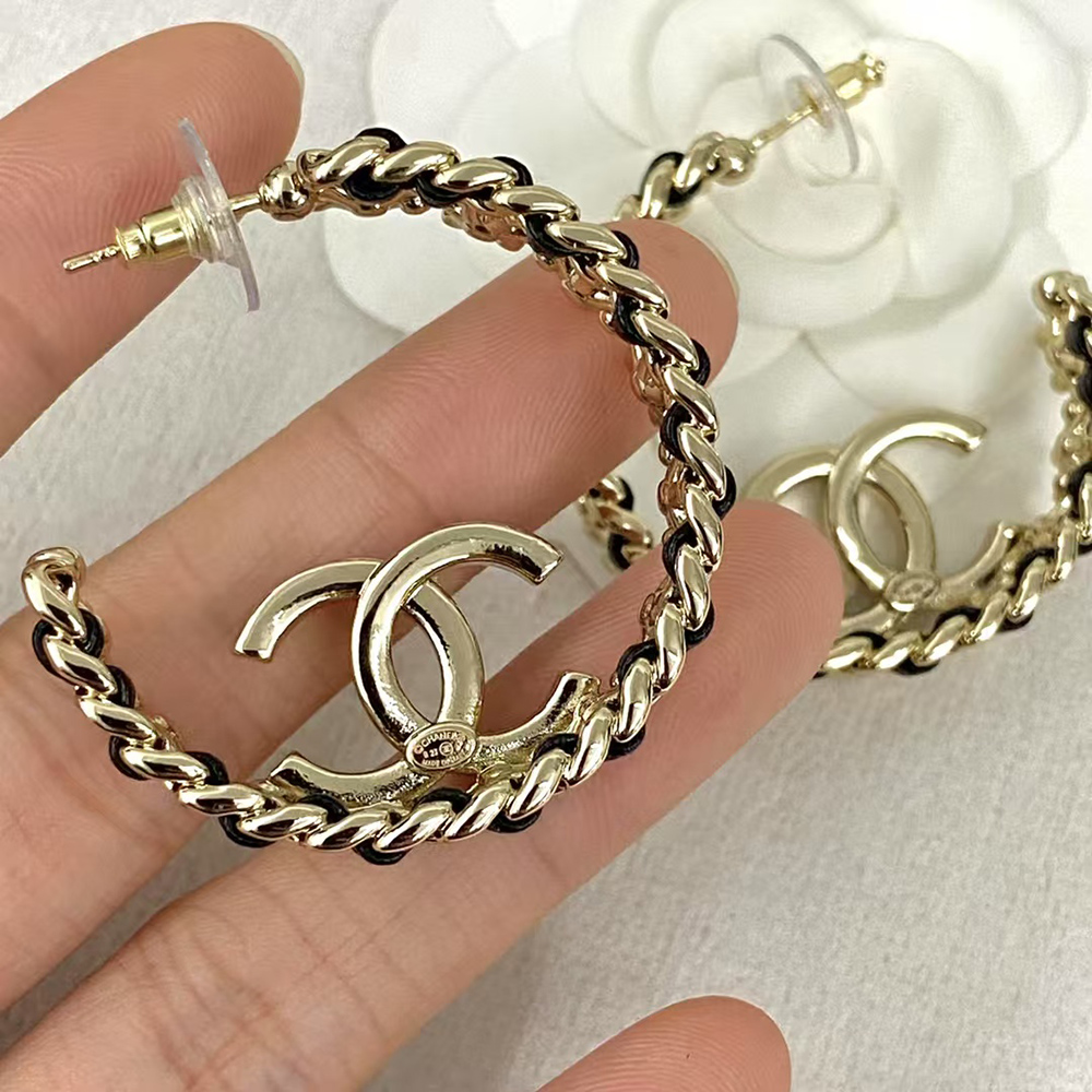 Chanel Double C Logo Round Earrings AB7844