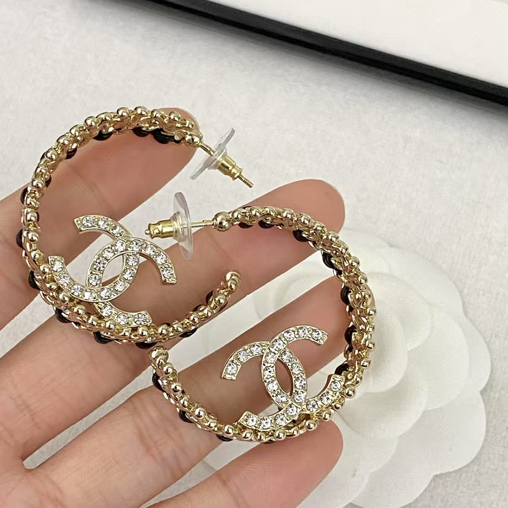 Chanel Double C Logo Round Earrings AB7844