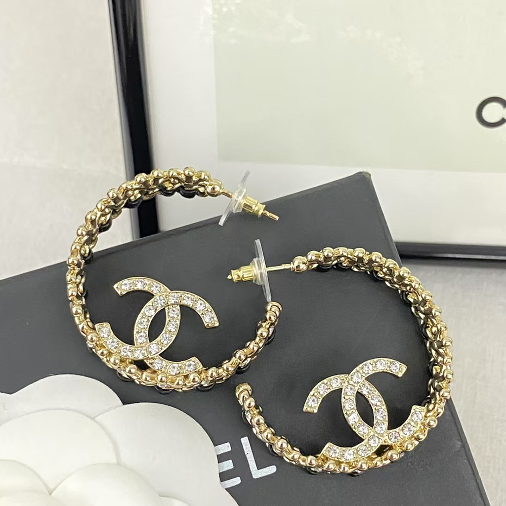 Chanel Double C Logo Round Earrings AB7844