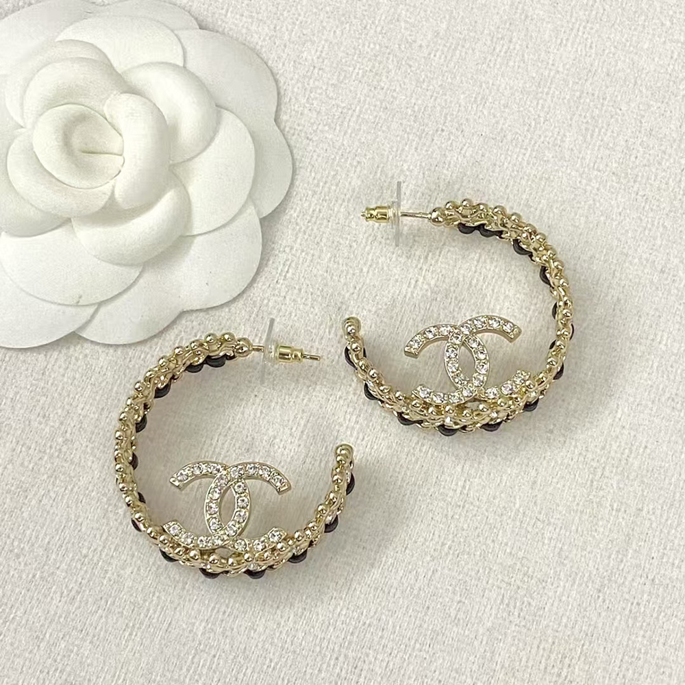 Chanel Double C Logo Round Earrings AB7844