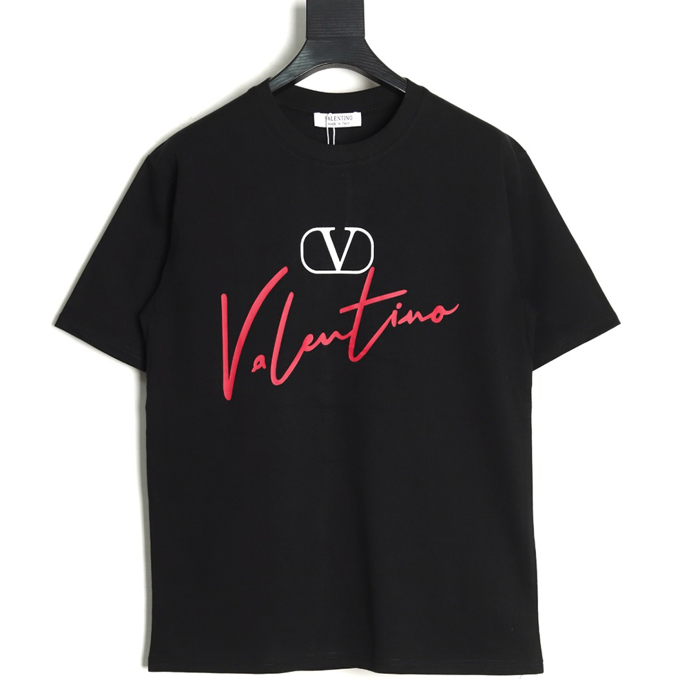 Valentino V logo red signature print short sleeve T-shirt TSK1