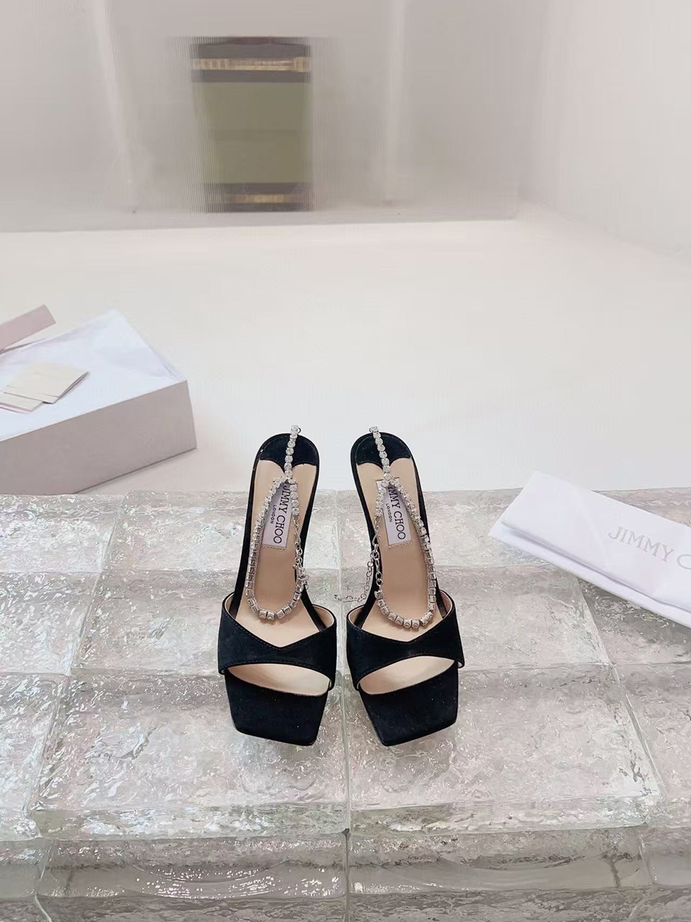 JIMMY CHOO Black Saeda 100 Heeled Sandals H:10cm