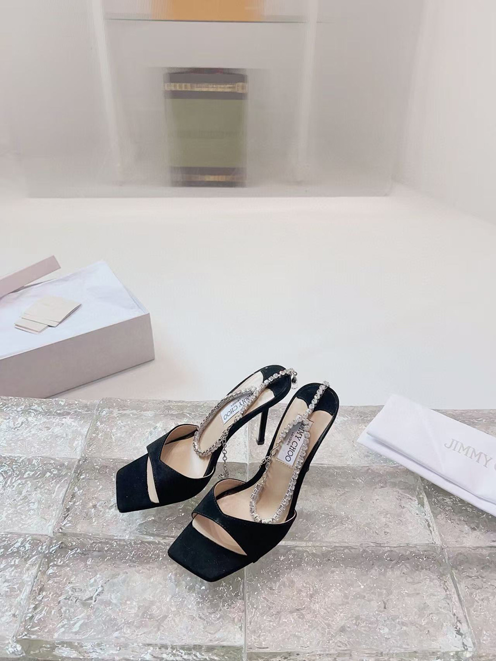 JIMMY CHOO Black Saeda 100 Heeled Sandals H:10cm