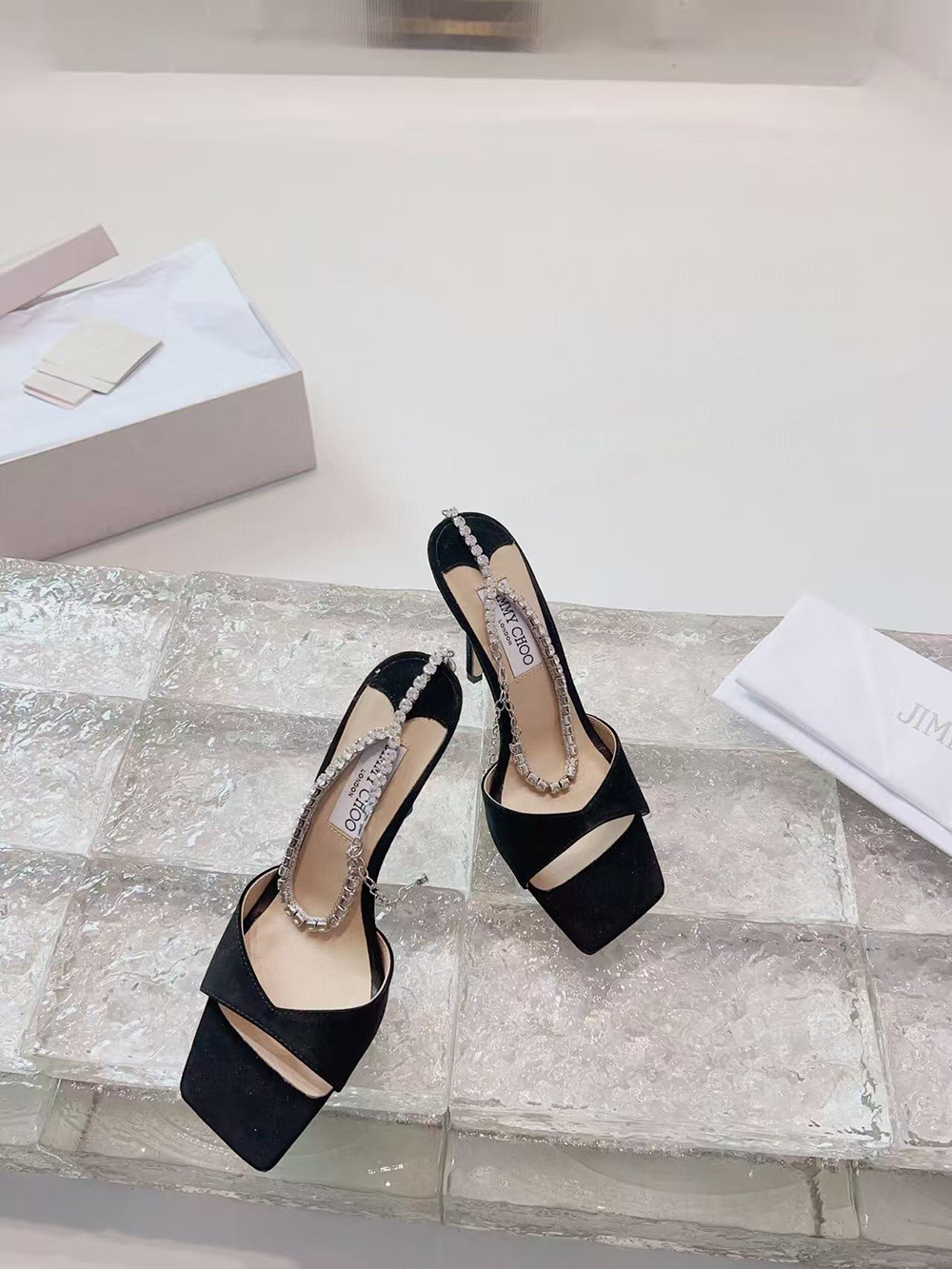 JIMMY CHOO Black Saeda 100 Heeled Sandals H:10cm