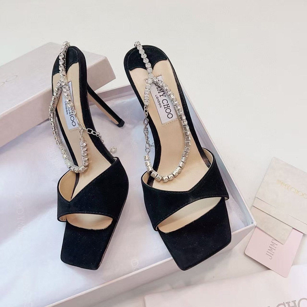 JIMMY CHOO Black Saeda 100 Heeled Sandals H:10cm