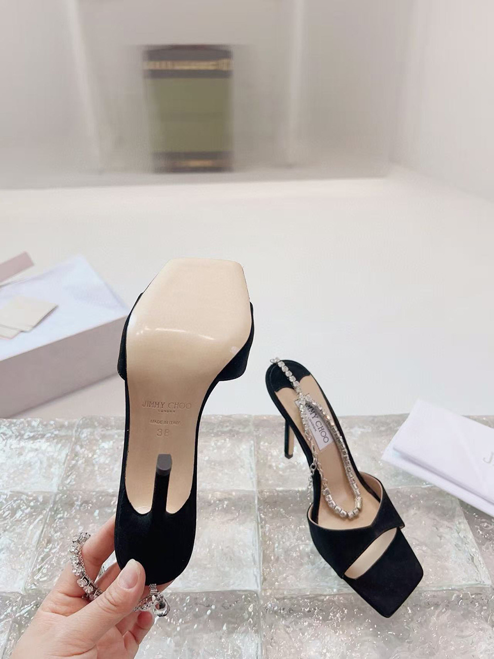 JIMMY CHOO Black Saeda 100 Heeled Sandals H:10cm
