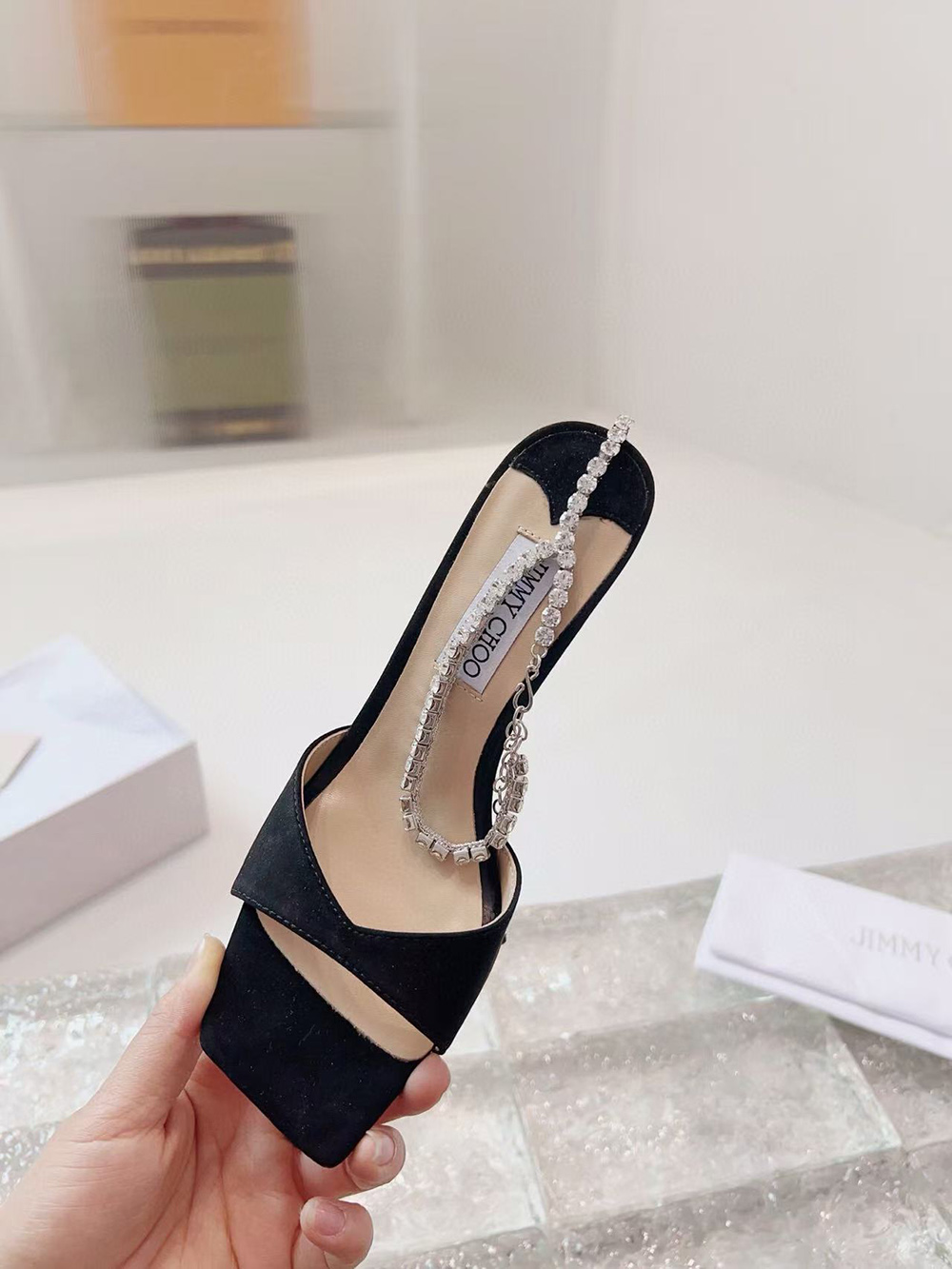 JIMMY CHOO Black Saeda 100 Heeled Sandals H:10cm