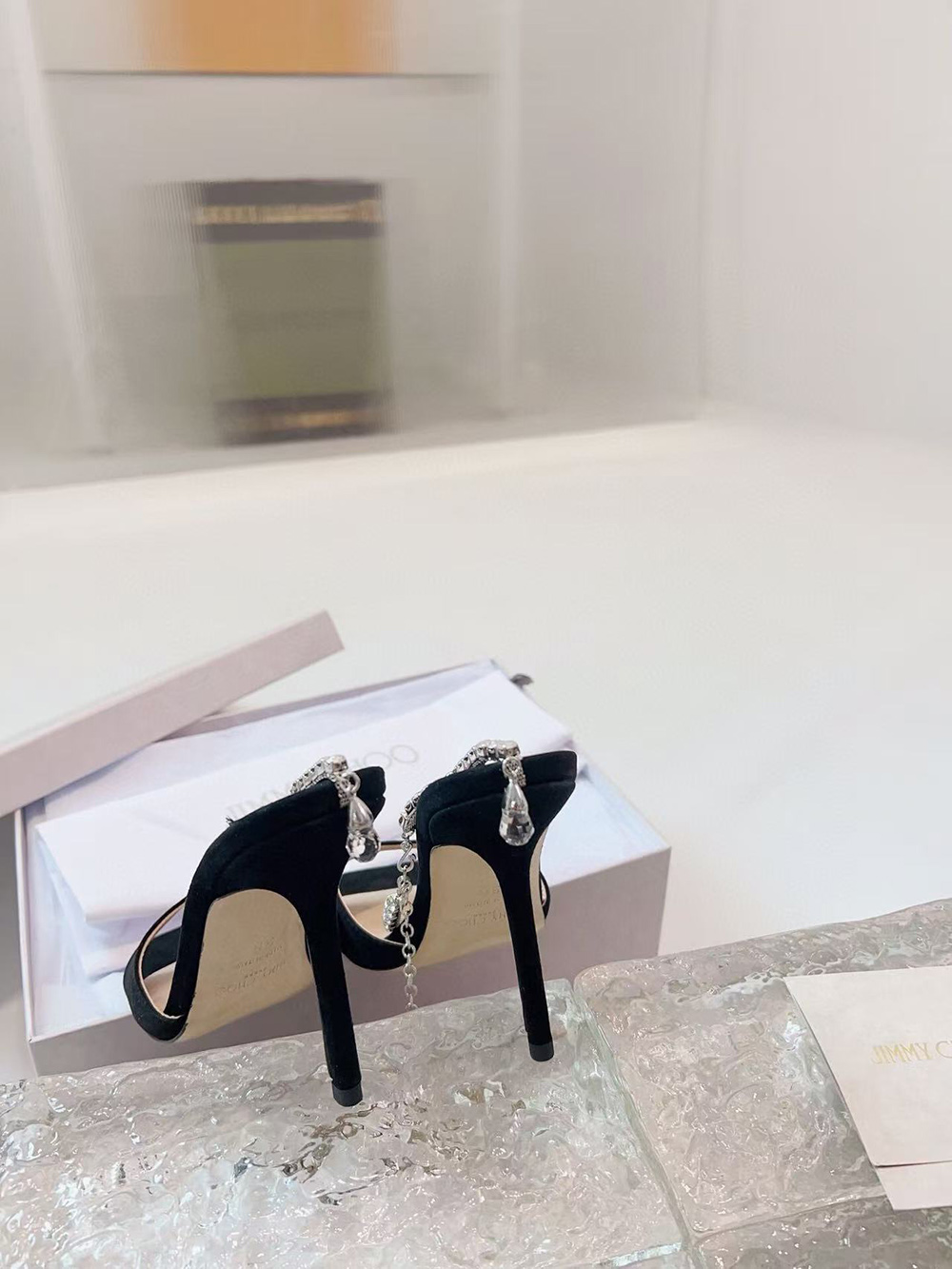 JIMMY CHOO Black Saeda 100 Heeled Sandals H:10cm