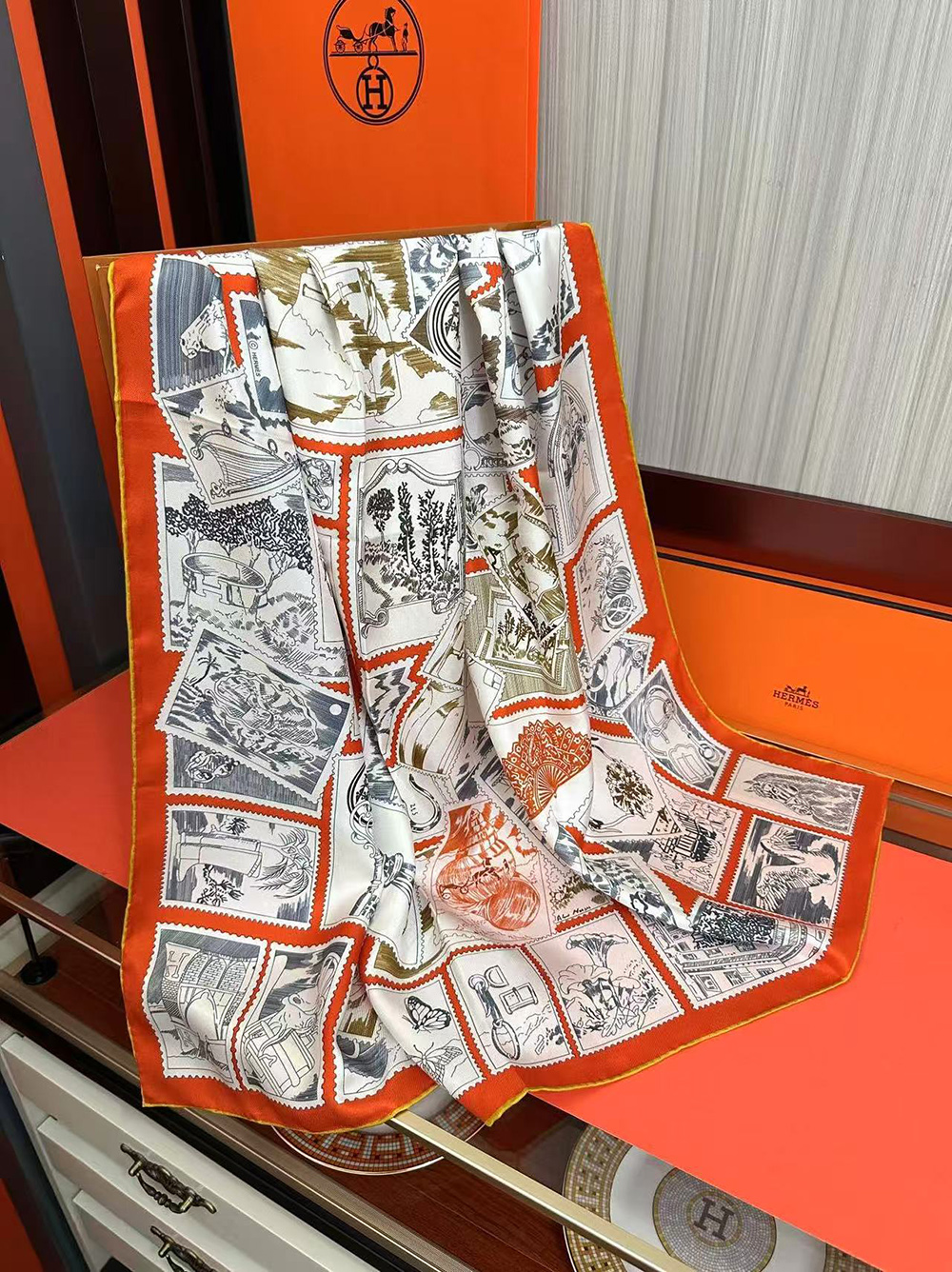 Hermes Scarf Stamp Carre 90 Le Philateliste du Faubourg 90*90cm