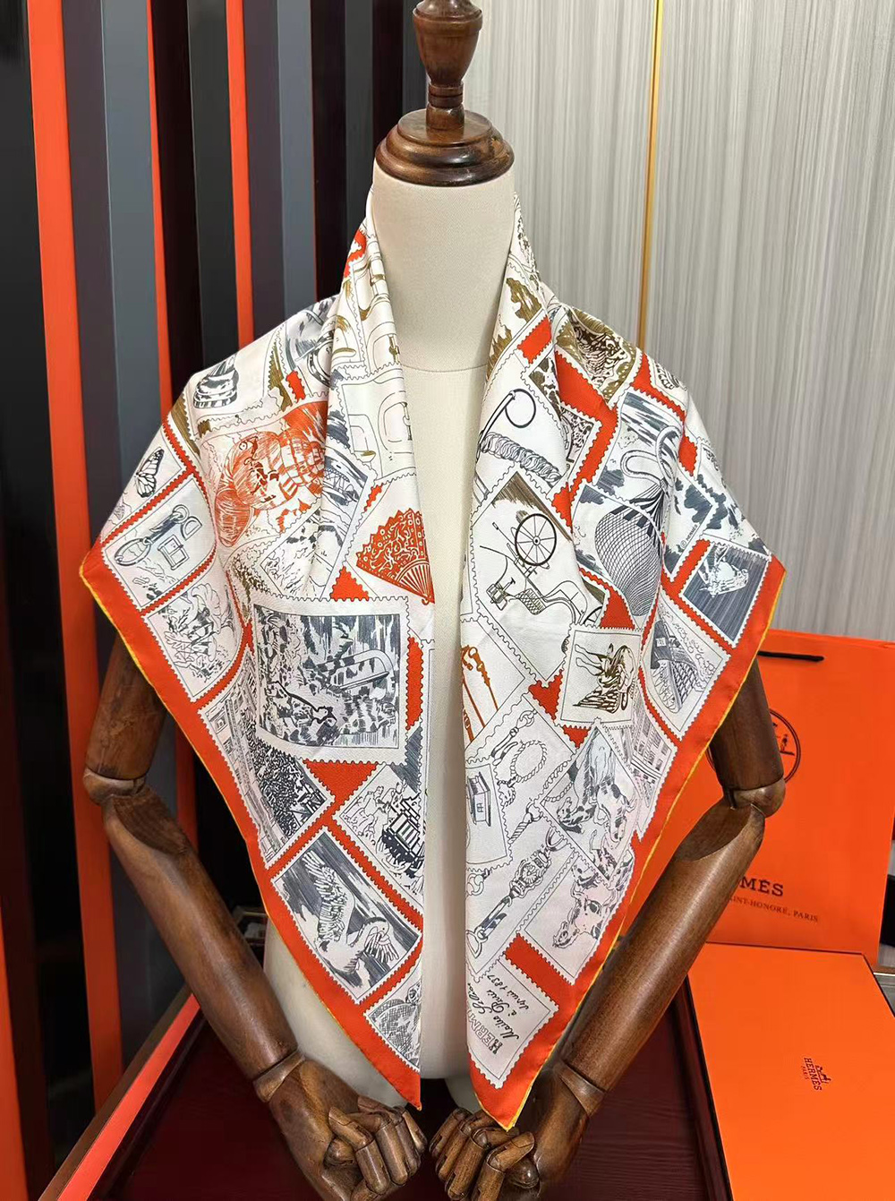 Hermes Scarf Stamp Carre 90 Le Philateliste du Faubourg 90*90cm