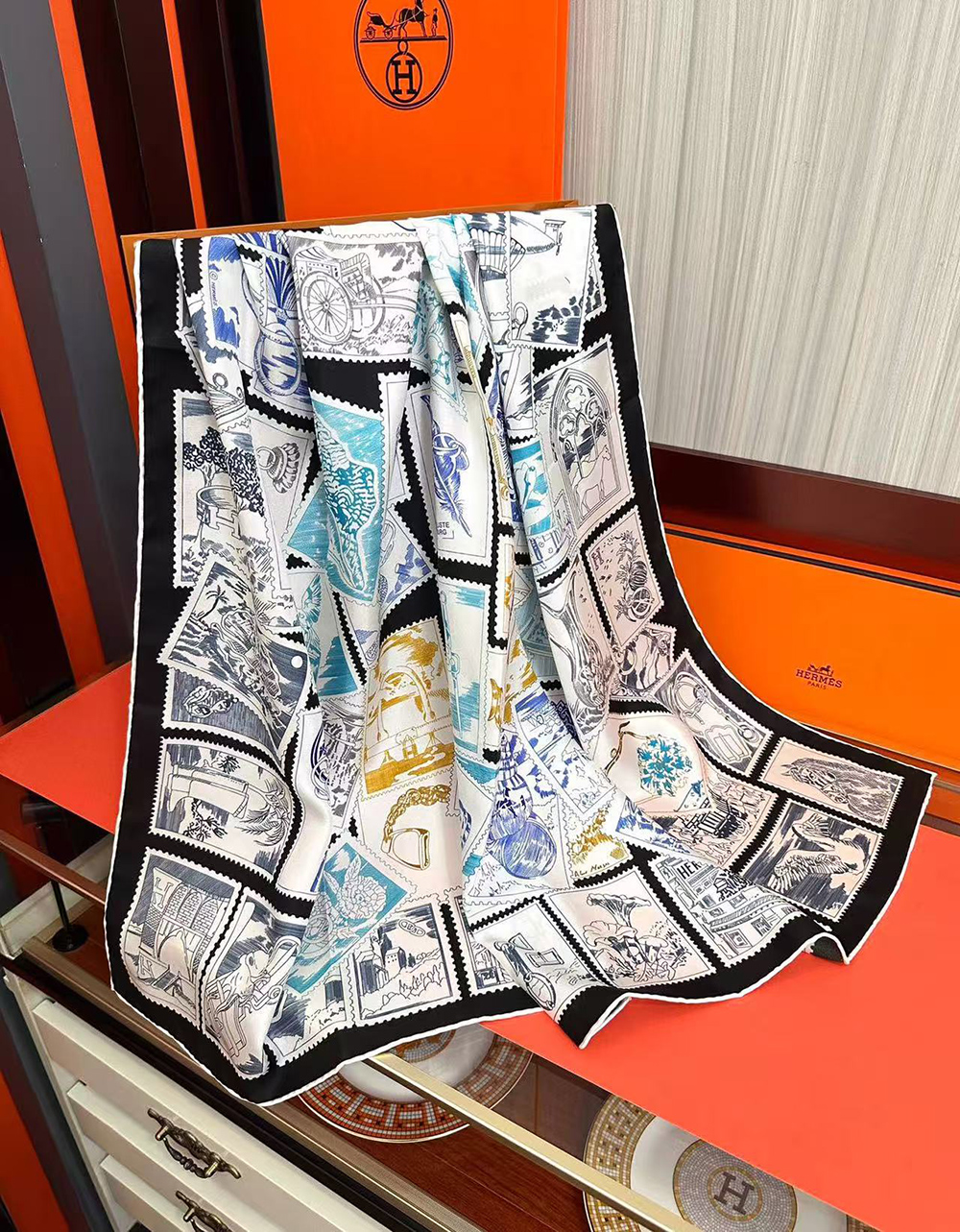 Hermes Scarf Stamp Carre 90 Le Philateliste du Faubourg 90*90cm