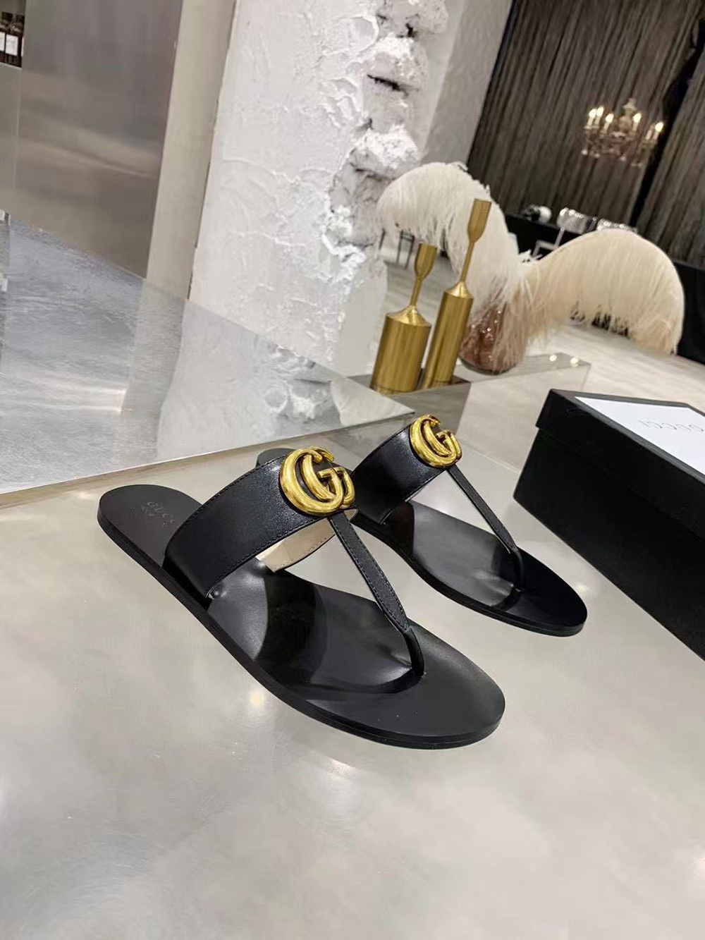 Gucci Marmont GG T-Strap Sandal Black